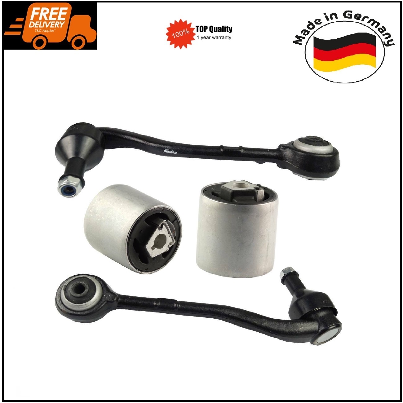 2 Front Control Arms + 2 Trailing Arm Bushings for 00-06 BMW E53 X5 3.0 German Made