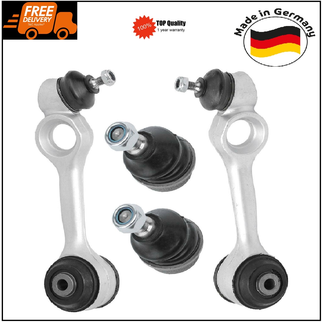 2 Upper Front Control Arms + 2 Lower Ball Joints for Mercedes W126 C126 German Made